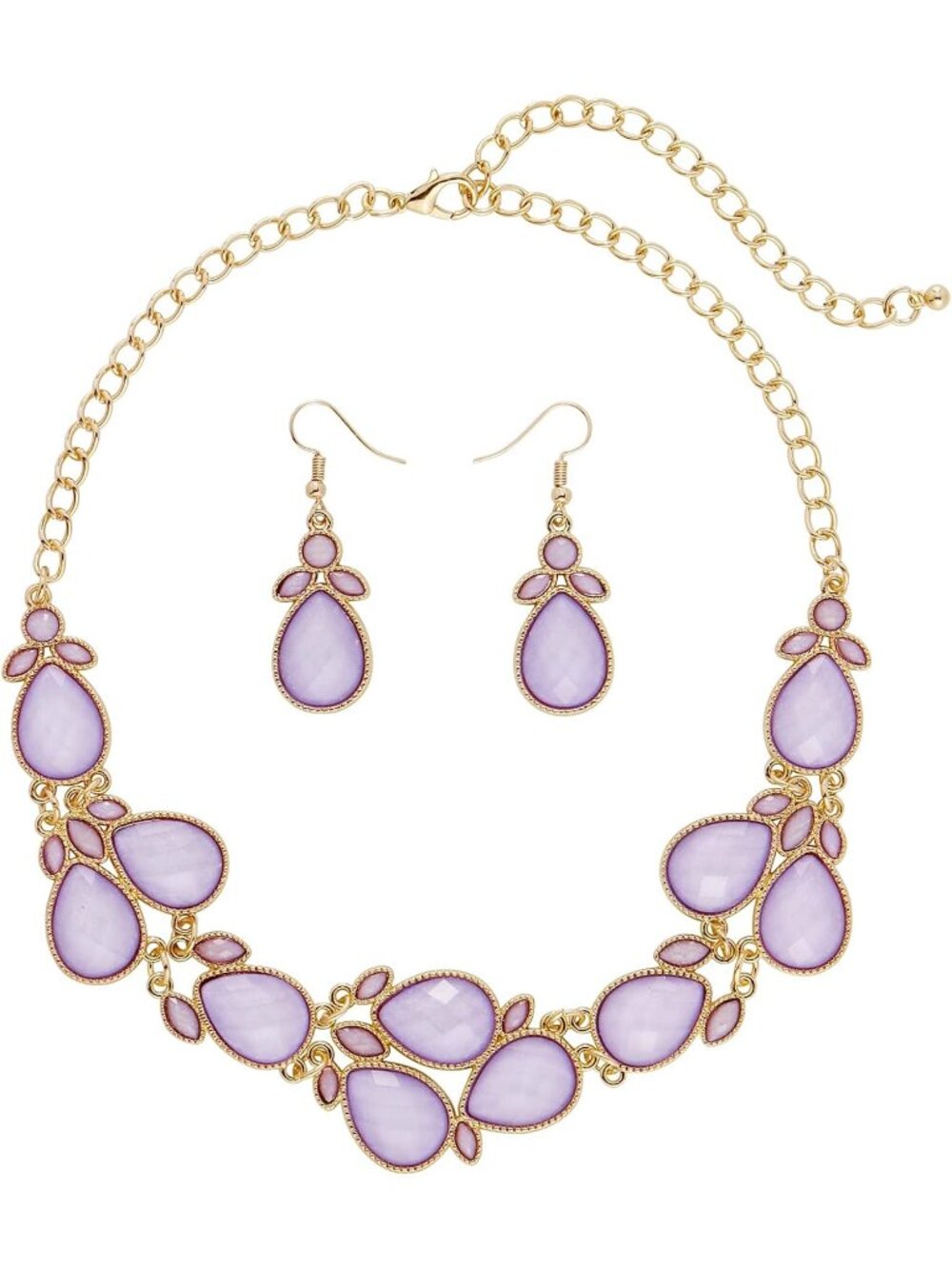 Women's Light Purple Water Drop Collar Necklace Earrings Set Statement Jewelry